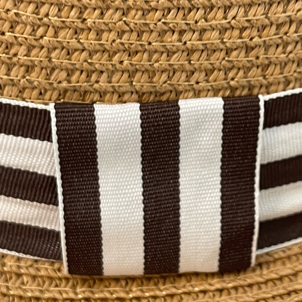 Tan Straw Hat with Striped Band - Picture 9 of 9